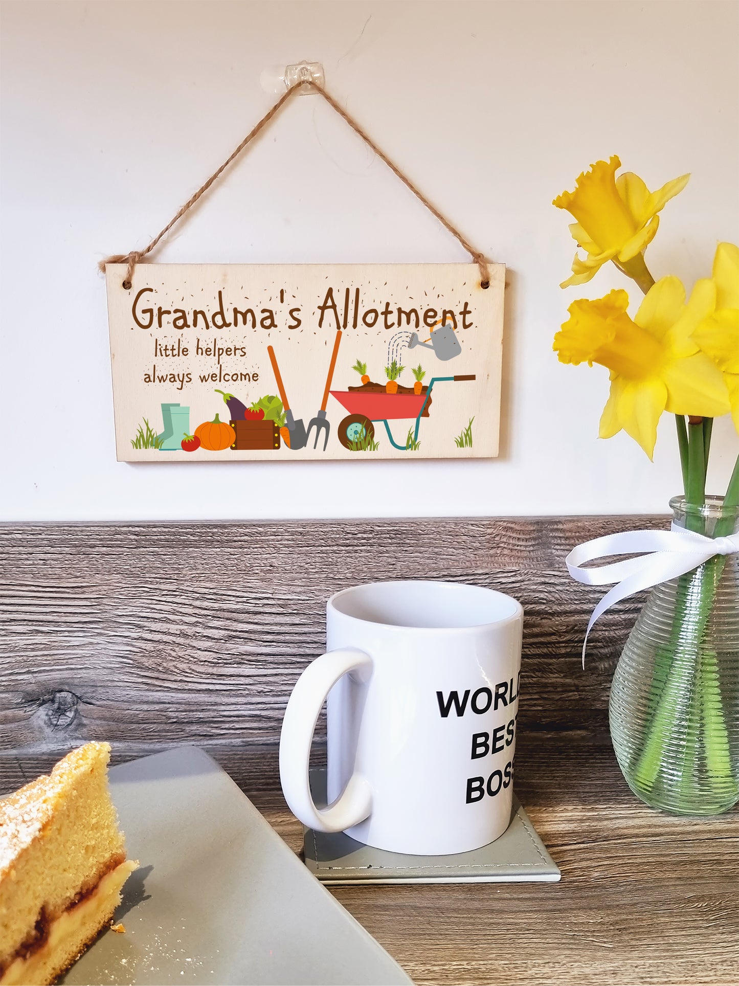 Handmade Wooden Hanging Wall Plaque Grandma's Allottment Little Helpers Welcome Gift Sign Gardeners from Grandkids