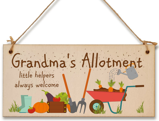 Handmade Wooden Hanging Wall Plaque Grandma's Allottment Little Helpers Welcome Gift Sign Gardeners from Grandkids