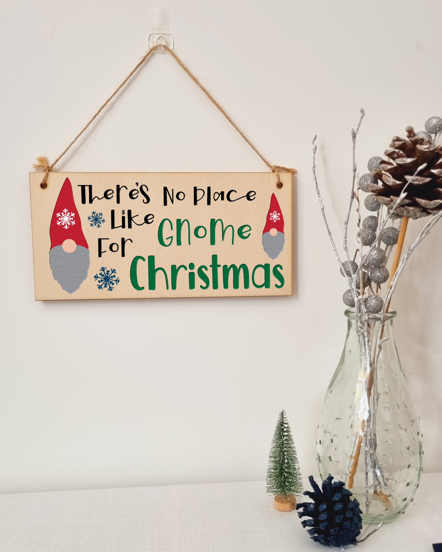 There is No Place Like Gnome at Christmas Fun Decorative Sign Handmade Wooden Hanging Wall Plaque Gift