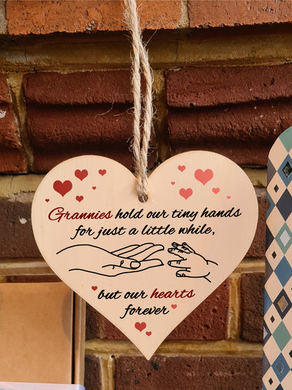 Handmade Wooden Hanging Heart Plaque Gift for Grannies from Kids Babies Thoughtful Keepsake