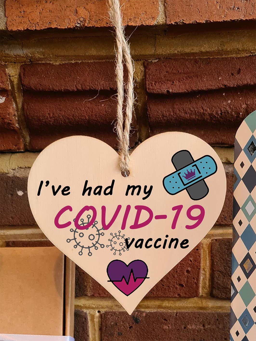 Handmade Wooden Hanging Heart Plaque Gift I've had my COVID-19 Vaccine Vaccinated Celebration Gift Car Mirror Hanger Badge Alternative