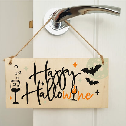 Happy HalloWine Funny Alcohol Halloween Wine Sign Handmade Wooden Hanging Wall Plaque Gift Kitchen Home Décor