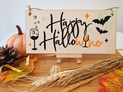 Happy HalloWine Funny Alcohol Halloween Wine Sign Handmade Wooden Hanging Wall Plaque Gift Kitchen Home Décor