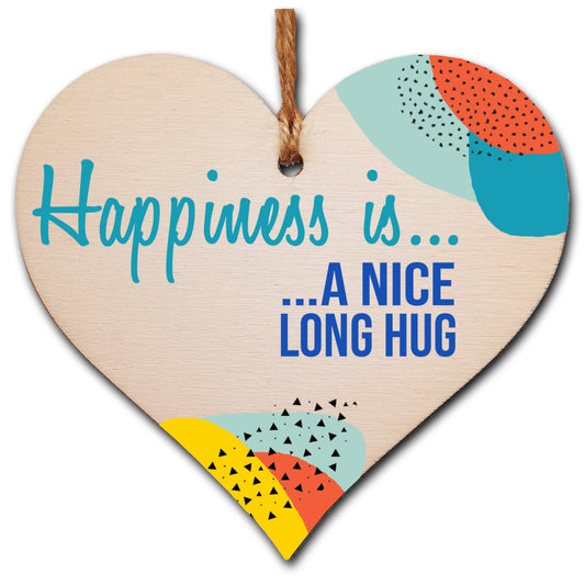 Handmade Wooden Hanging Heart Plaque Gift Happiness is HugInspirational Wall Hanger Card Alternative Friendship Family