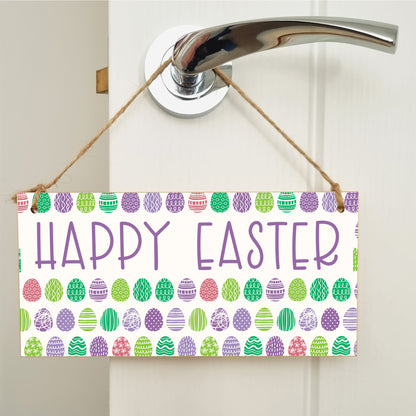 Handmade Wooden Hanging Wall Plaque Happy Easter Cute Fun Easter Sign Springtime Garden Kitchen Decoration