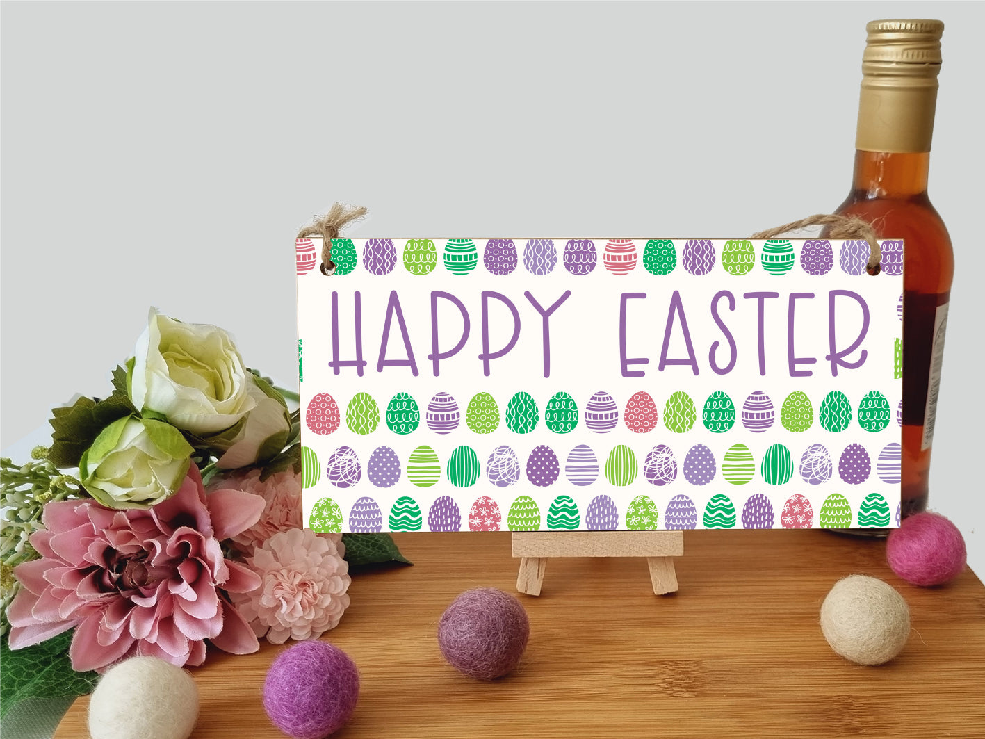 Handmade Wooden Hanging Wall Plaque Happy Easter Cute Fun Easter Sign Springtime Garden Kitchen Decoration