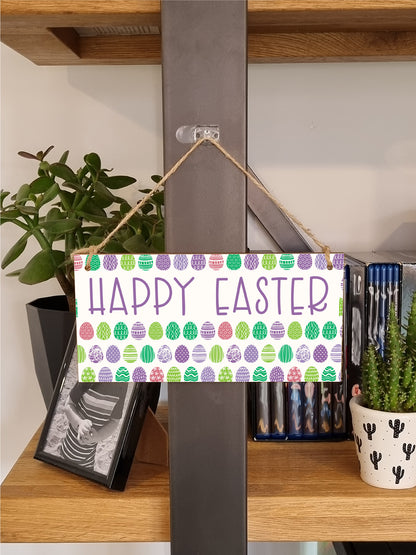 Handmade Wooden Hanging Wall Plaque Happy Easter Cute Fun Easter Sign Springtime Garden Kitchen Decoration