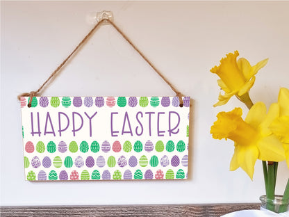 Handmade Wooden Hanging Wall Plaque Happy Easter Cute Fun Easter Sign Springtime Garden Kitchen Decoration