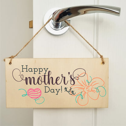 Handmade Wooden Hanging Wall Plaque Happy Mother's Day Floral Sentimental Gift Sign