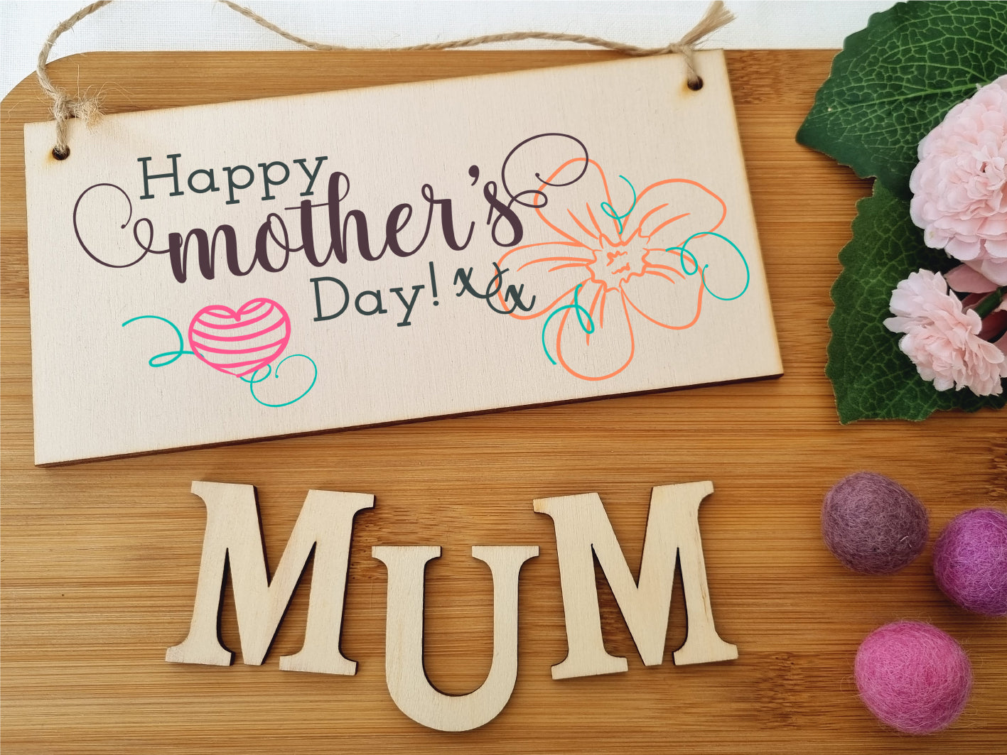 Handmade Wooden Hanging Wall Plaque Happy Mother's Day Floral Sentimental Gift Sign