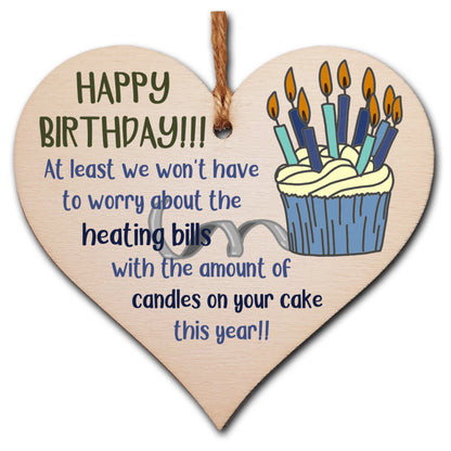 Heating Bills Candles Happy Birthday Hanging Heart Wooden Sign Home Decoration Card Alternative