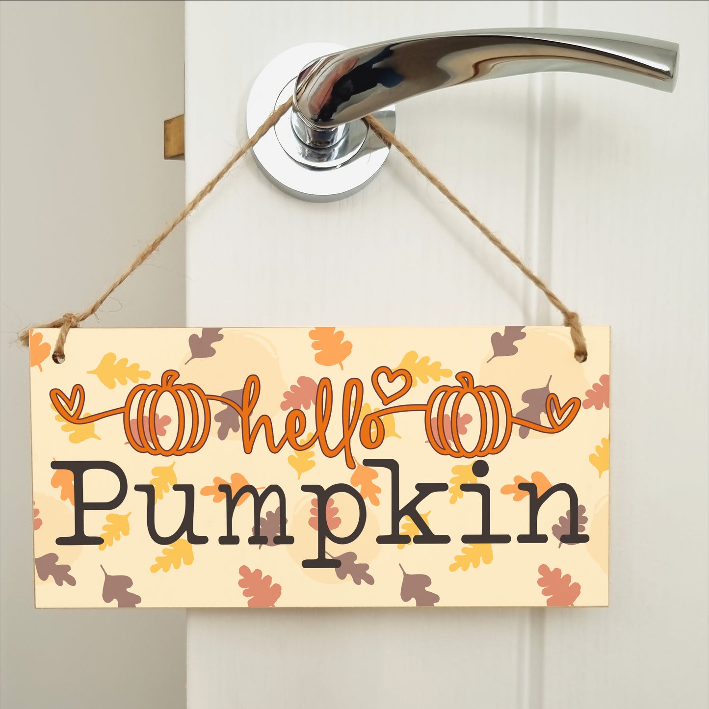 hello Pumpkin Seasonal Falling Leaves Decorative Cute Sign Handmade Wooden Hanging Wall Plaque Gift Hallway Home Décor