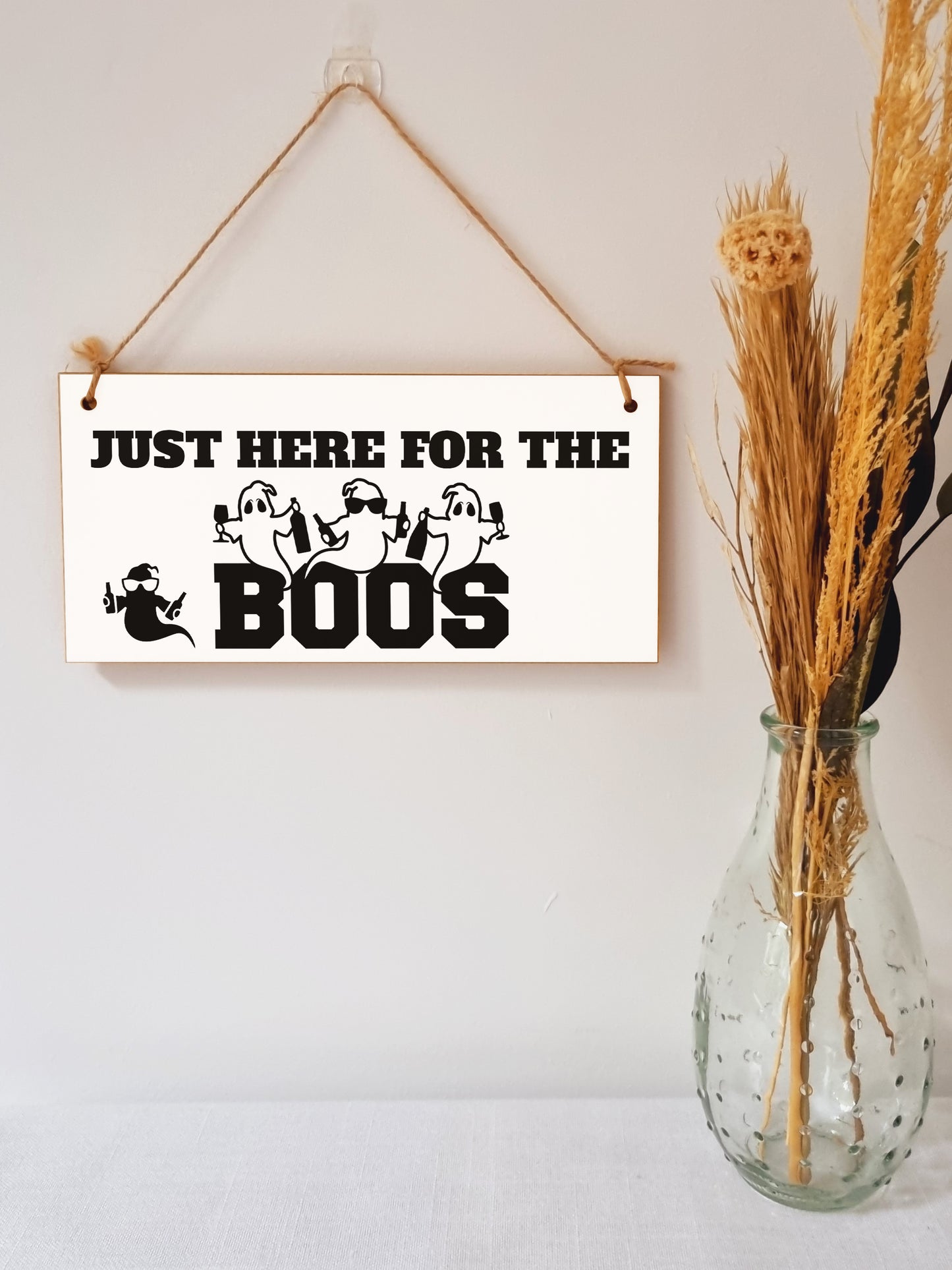 Just Here for the Boos Booze Funny Alcohol Halloween Sign Handmade Wooden Hanging Wall Plaque Gift Kitchen Home Décor