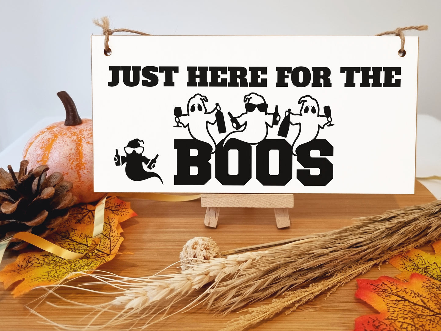 Just Here for the Boos Booze Funny Alcohol Halloween Sign Handmade Wooden Hanging Wall Plaque Gift Kitchen Home Décor