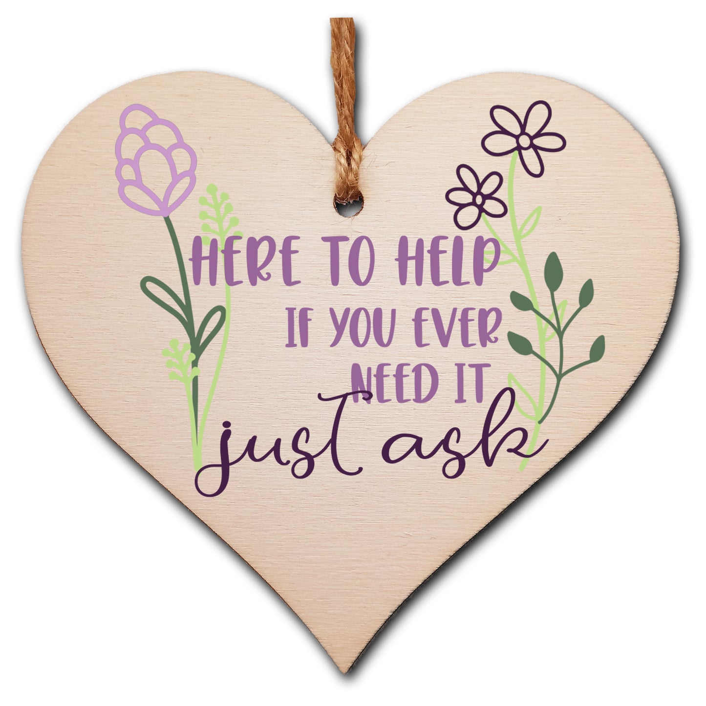 Here to Help Just Ask Hanging Heart Wooden Sign Home Decoration Card Alternative