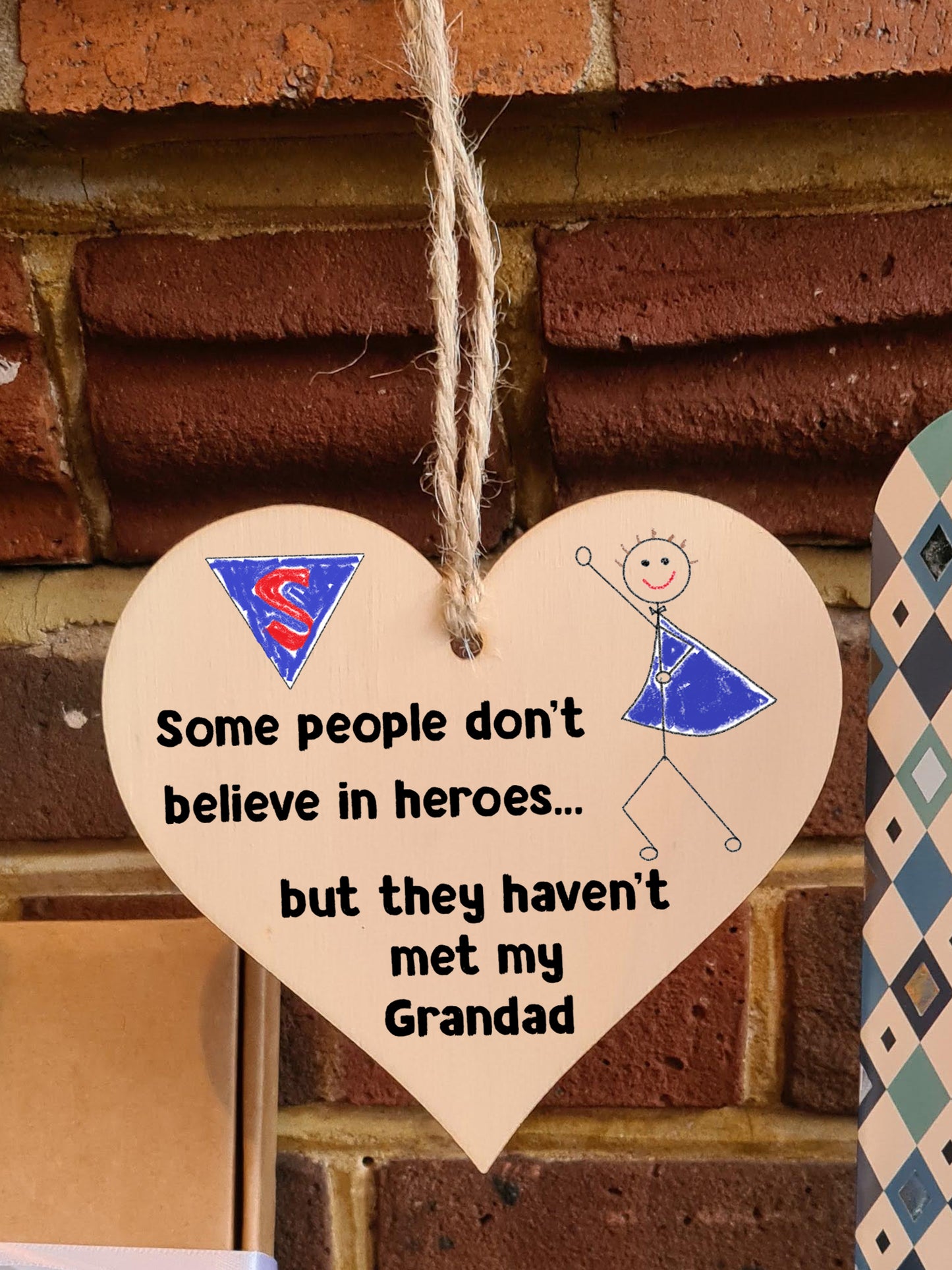 Handmade Wooden Hanging Heart Plaque Gift for Grandad Novelty Funny Keepsake