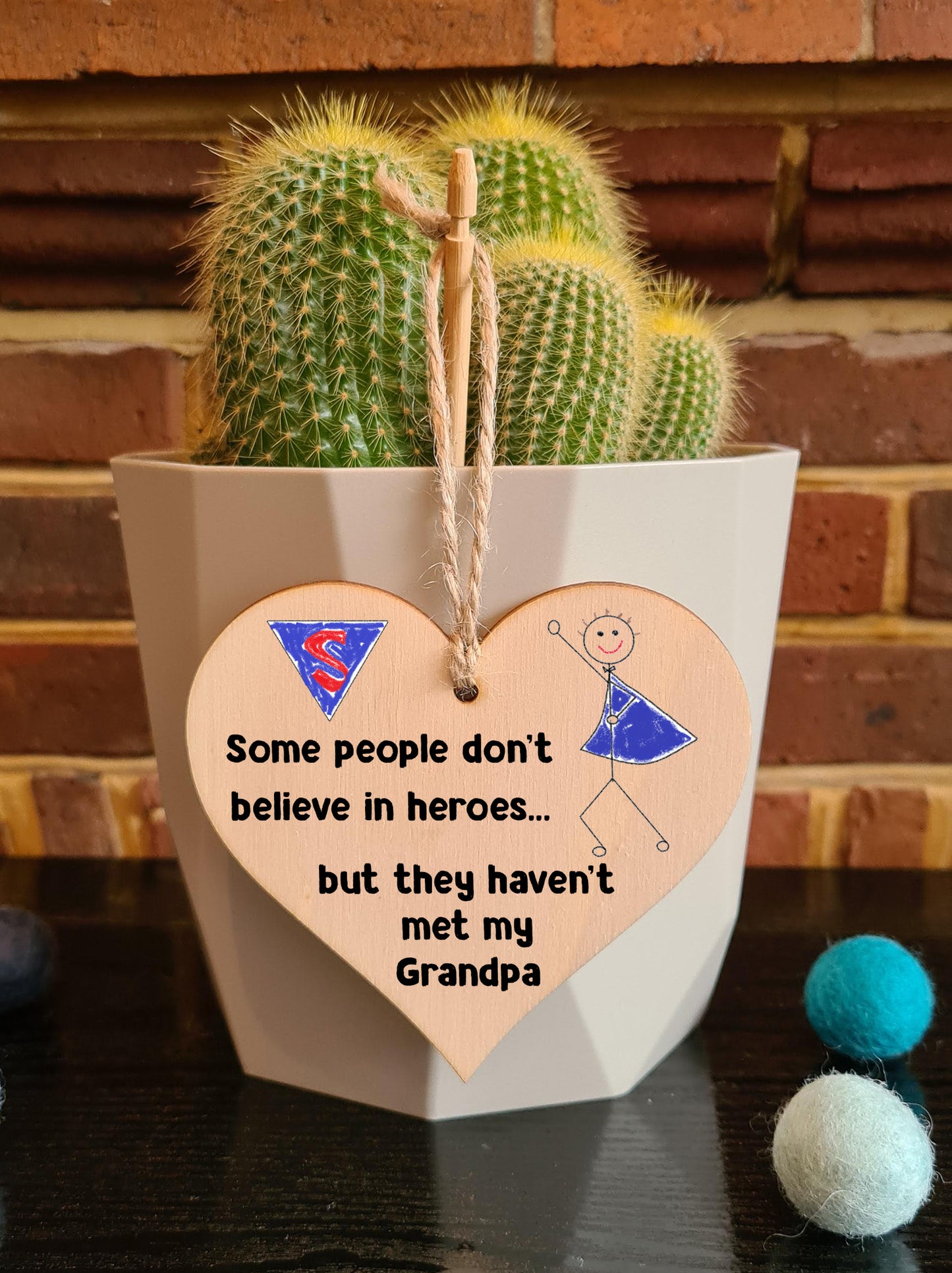 Handmade Wooden Hanging Heart Plaque Gift for Grandpa Novelty Funny Keepsake