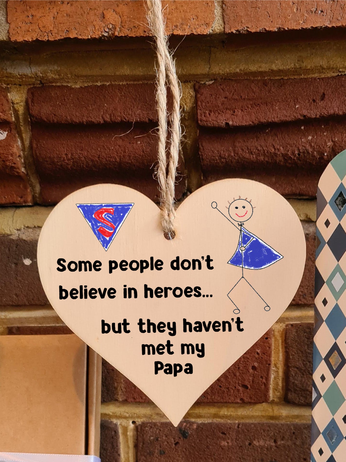 Handmade Wooden Hanging Heart Plaque Gift for Papa Novelty Funny Keepsake