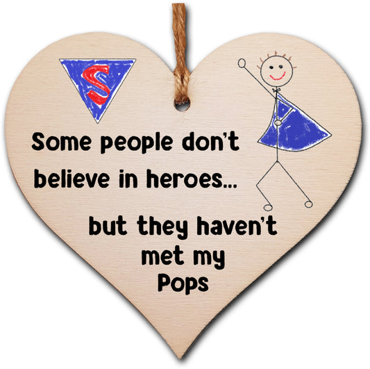 Handmade Wooden Hanging Heart Plaque Gift for Pops Novelty Funny Keepsake