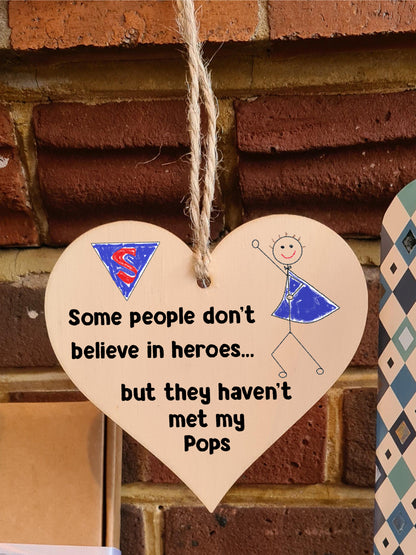 Handmade Wooden Hanging Heart Plaque Gift for Pops Novelty Funny Keepsake
