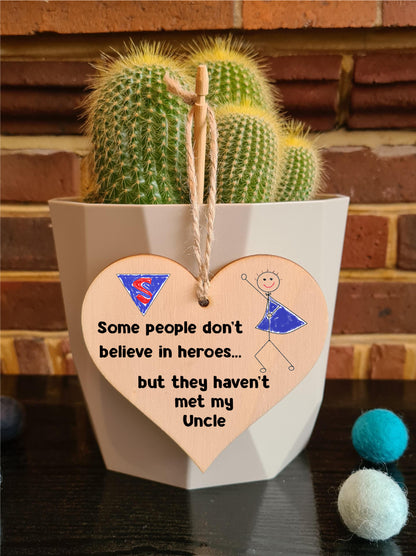 Handmade Wooden Hanging Heart Plaque Gift for Uncle Novelty Funny Keepsake