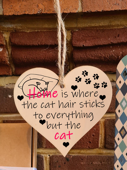 Handmade Wooden Hanging Heart Plaque Gift for Cat Lovers Novelty Funny Keepsake