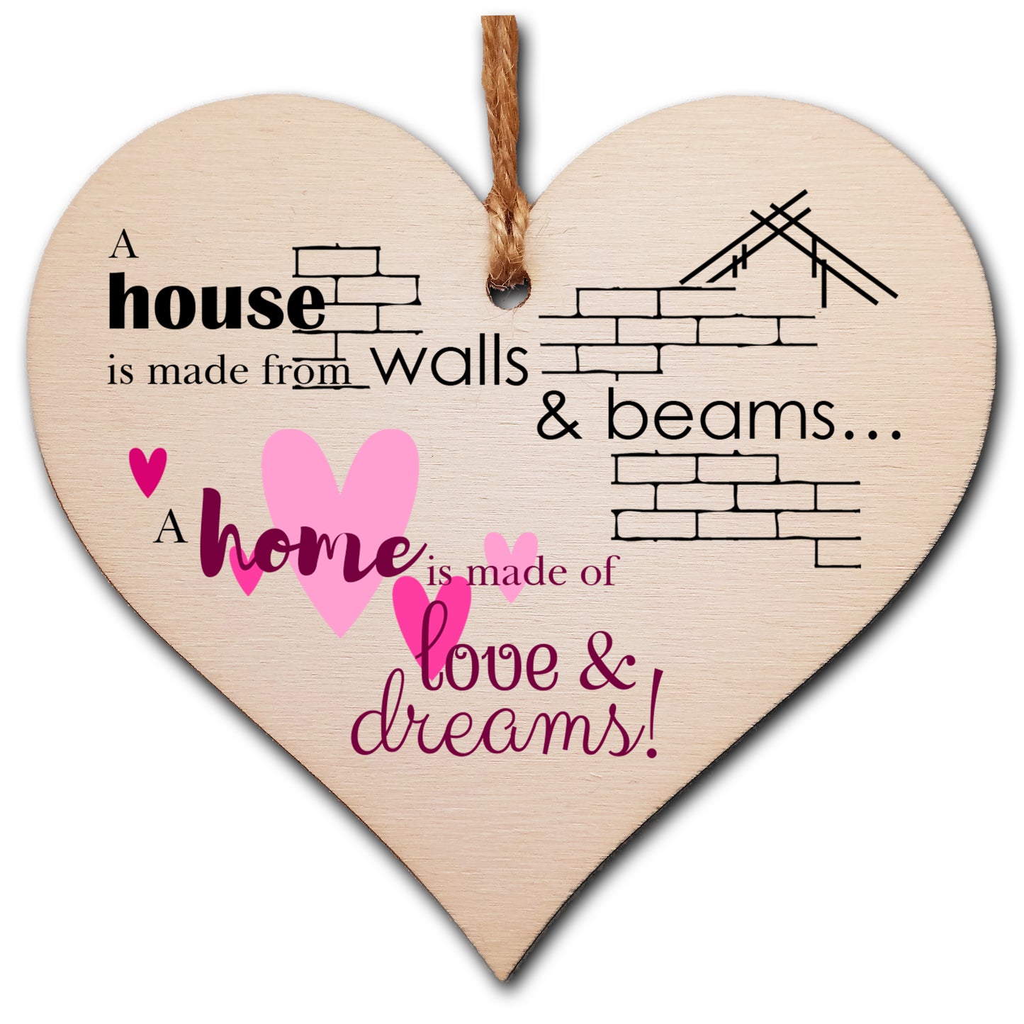 Handmade Wooden Hanging Heart Plaque Gift House Walls Home Love Dreams Inspirational Wall Hanger Card Alternative Friendship Family