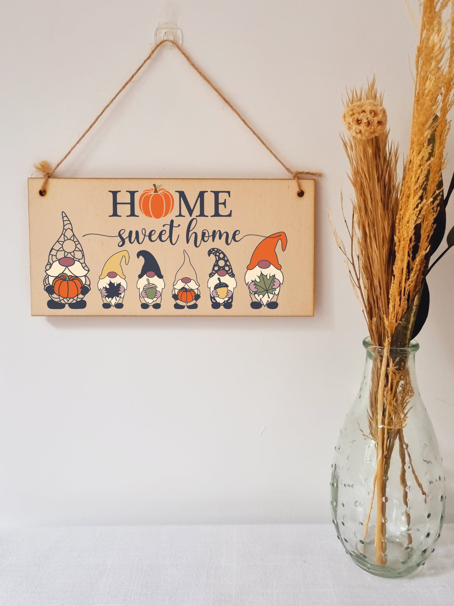 Home Sweet Home Seasonal Decorative Pumpkin Fun Gnome Sign Handmade Wooden Hanging Wall Plaque Gift Hallway Home Décor