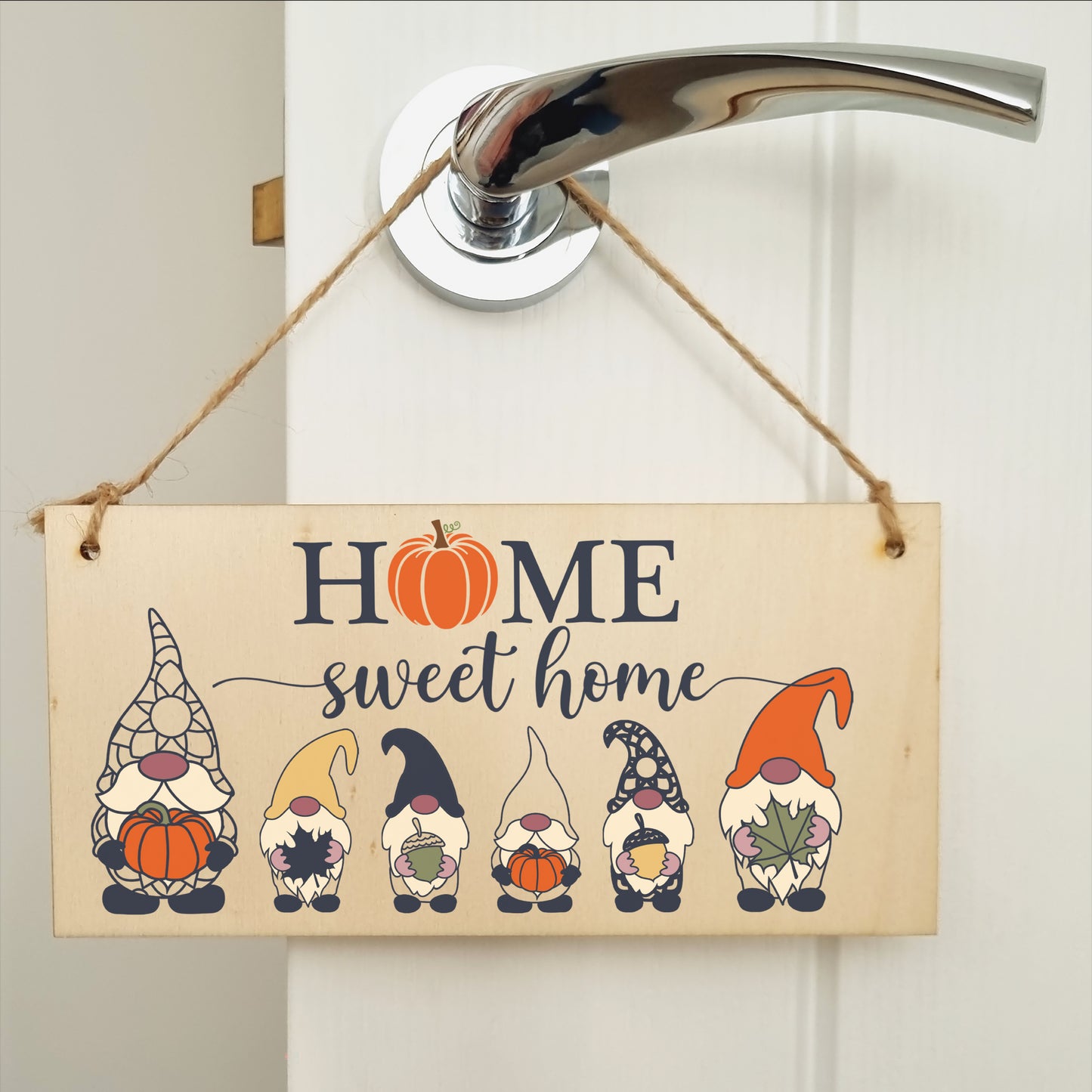 Home Sweet Home Seasonal Decorative Pumpkin Fun Gnome Sign Handmade Wooden Hanging Wall Plaque Gift Hallway Home Décor