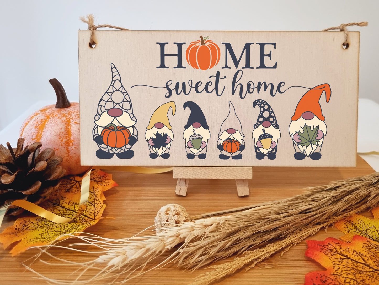 Home Sweet Home Seasonal Decorative Pumpkin Fun Gnome Sign Handmade Wooden Hanging Wall Plaque Gift Hallway Home Décor