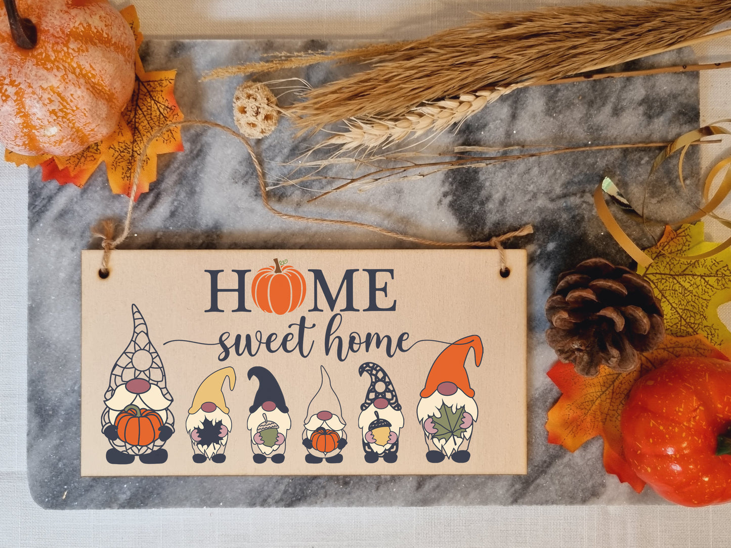 Home Sweet Home Seasonal Decorative Pumpkin Fun Gnome Sign Handmade Wooden Hanging Wall Plaque Gift Hallway Home Décor