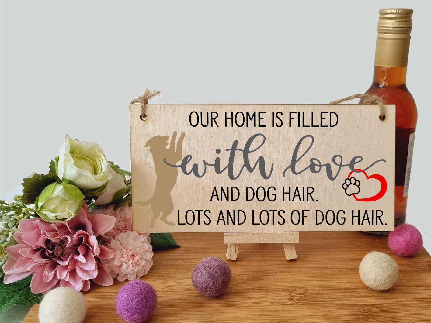 Home is Filled With Lots of Dog Hair Funny Novelty Handmade Wooden Hanging Wall Plaque Pet Lover Gift Home Decoration