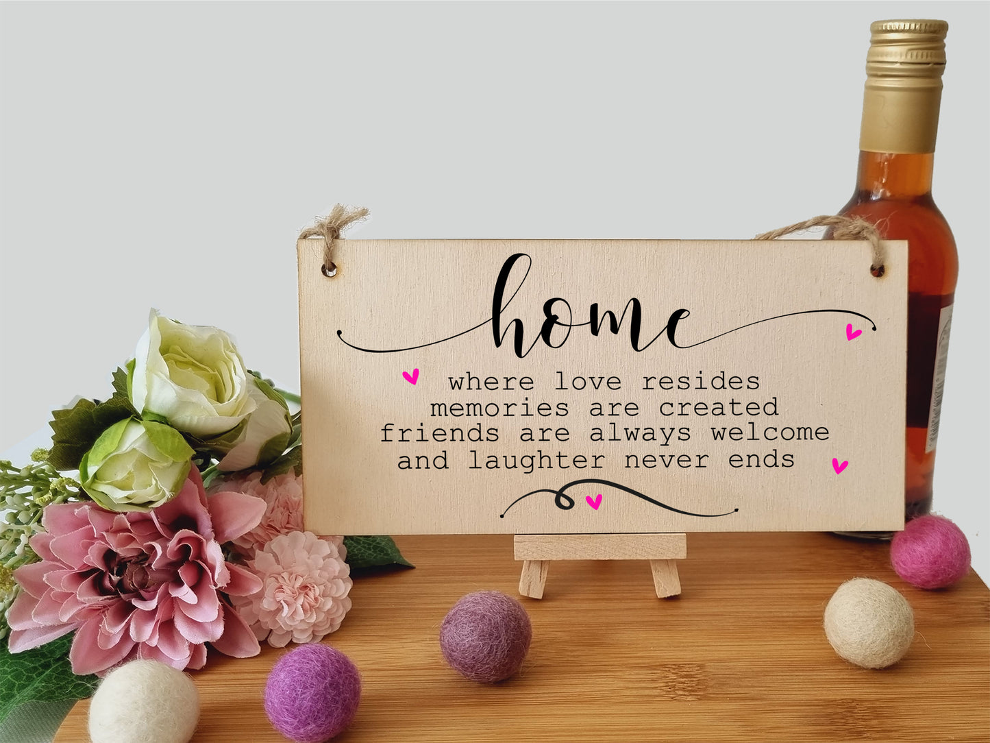 Handmade Wooden Hanging Wall Plaque Home Love Resides Memories Friends Laughter Decorative Sentimental Sign Family