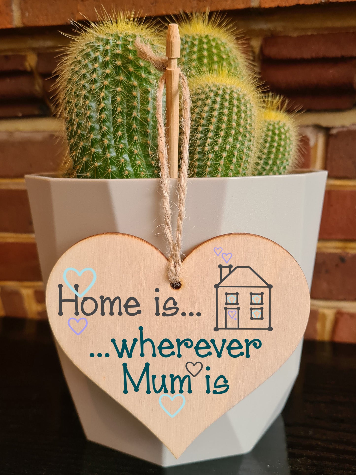 Handmade Wooden Hanging Heart Plaque Mother's Day Gift Home is wherever mum is loving thoughtful sewing craft design keepsake card alternative from daughter son