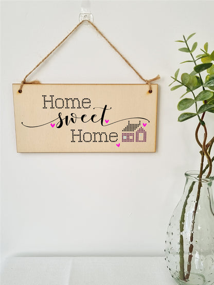 Handmade Wooden Hanging Wall Plaque Home Sweet Home Decorative Sentimental Sign Hallway Family Gift for Mum