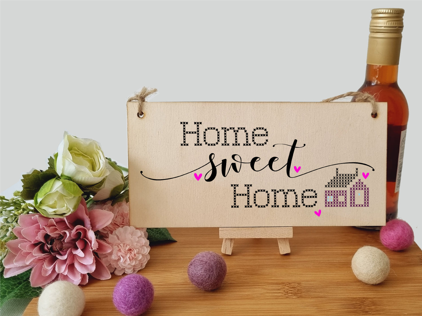 Handmade Wooden Hanging Wall Plaque Home Sweet Home Decorative Sentimental Sign Hallway Family Gift for Mum