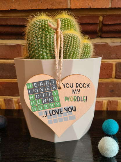 Handmade Wooden Hanging Heart Plaque Gift You Rock My World Wordle Love You Funny Hubby Husband Words