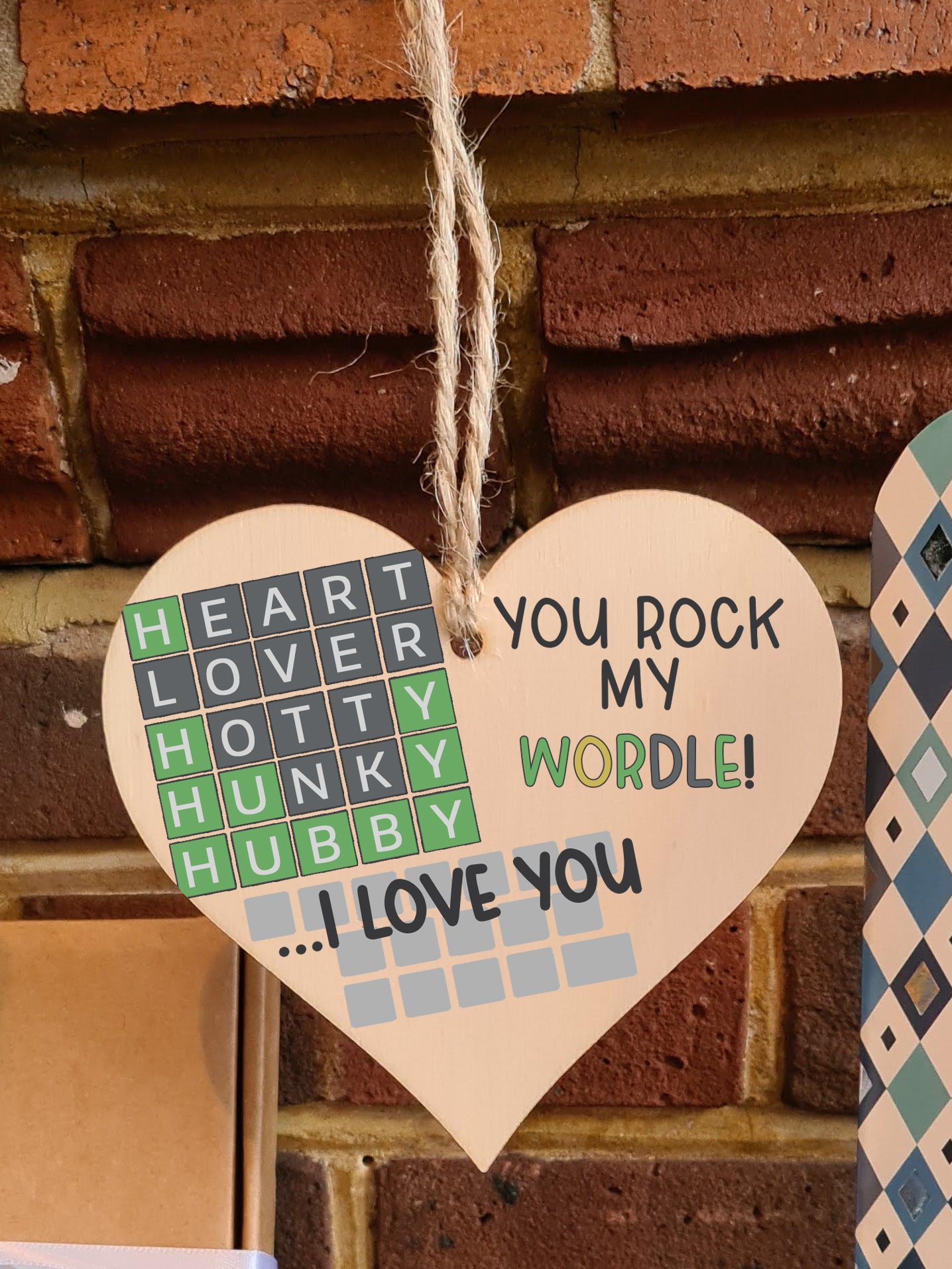 Handmade Wooden Hanging Heart Plaque Gift You Rock My World Wordle Love You Funny Hubby Husband Words