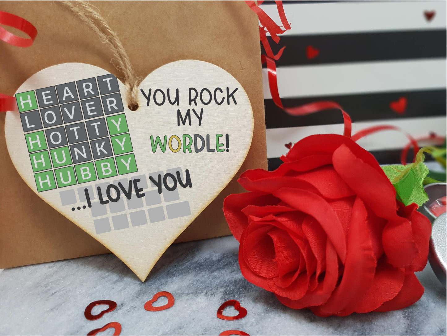 Handmade Wooden Hanging Heart Plaque Gift You Rock My World Wordle Love You Funny Hubby Husband Words