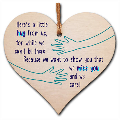 Handmade Wooden Hanging Heart Plaque Gift a little hug from us to show you we care miss you long distance wall hanger cute rainbow design for family friends grandparents