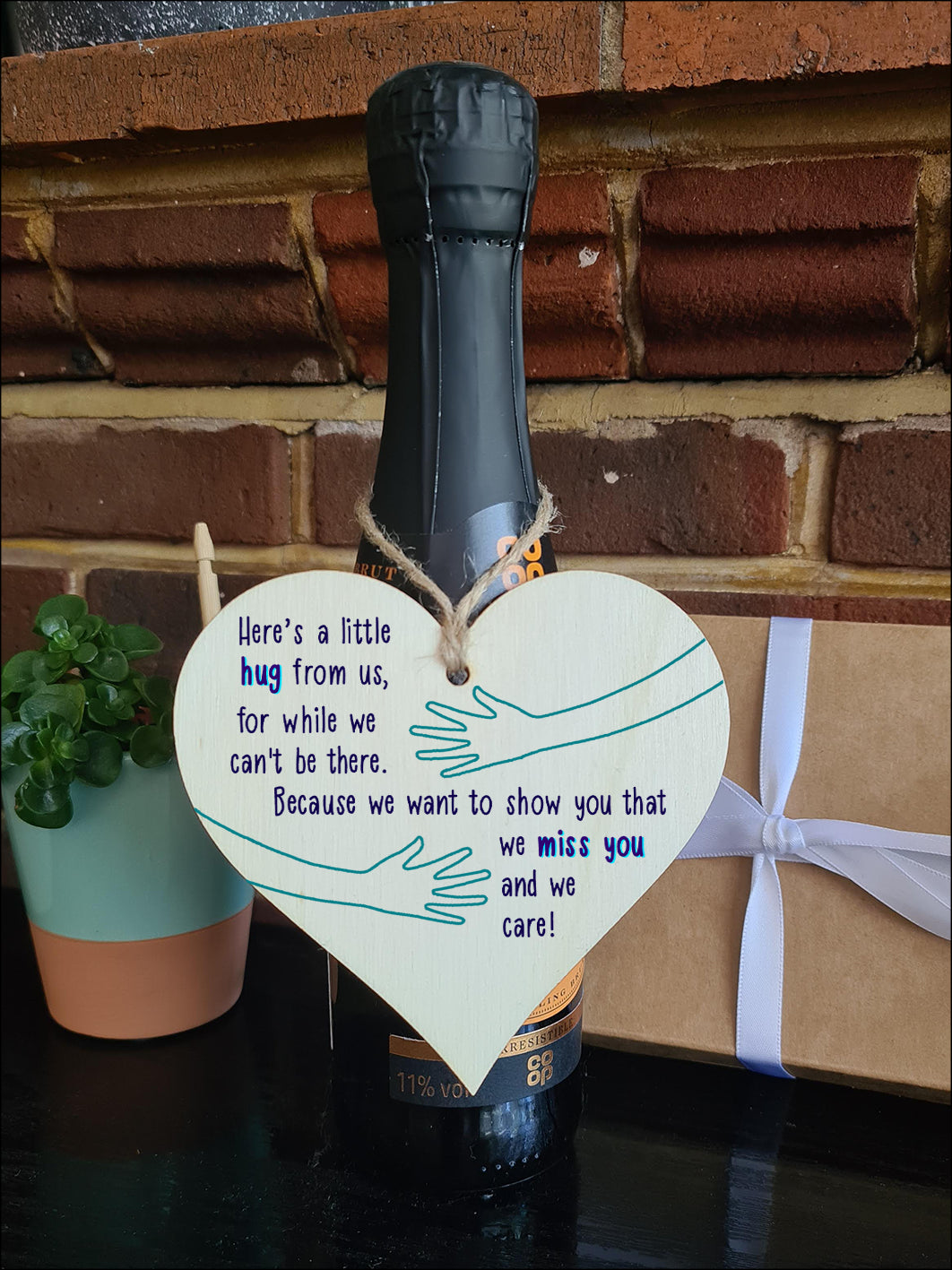 Handmade Wooden Hanging Heart Plaque Gift a little hug from us to show you we care miss you long distance wall hanger cute rainbow design for family friends grandparents