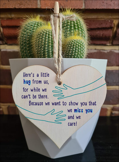 Handmade Wooden Hanging Heart Plaque Gift a little hug from us to show you we care miss you long distance wall hanger cute rainbow design for family friends grandparents