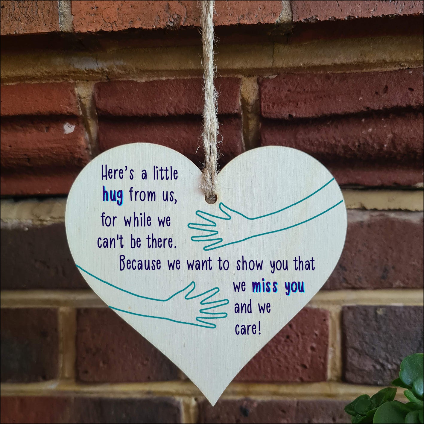 Handmade Wooden Hanging Heart Plaque Gift a little hug from us to show you we care miss you long distance wall hanger cute rainbow design for family friends grandparents