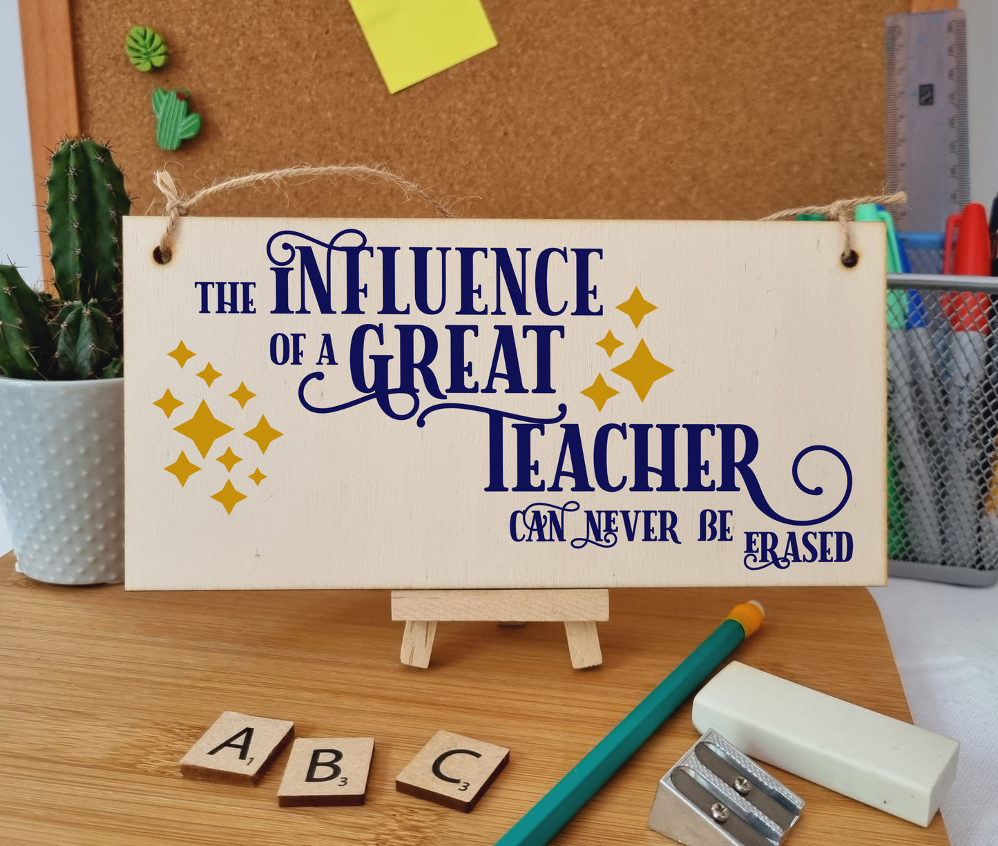 Influence Great Teacher Never Erased Handmade Wooden Hanging Wall Plaque Gift Teacher Teaching Assistant End of Term