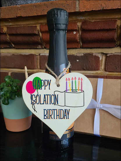 Handmade Wooden Hanging Heart Plaque Gift Happy Isolation Birthday novelty window wall hanger gift for absent friends and family funny keepsake sending birthday wishes and cheers