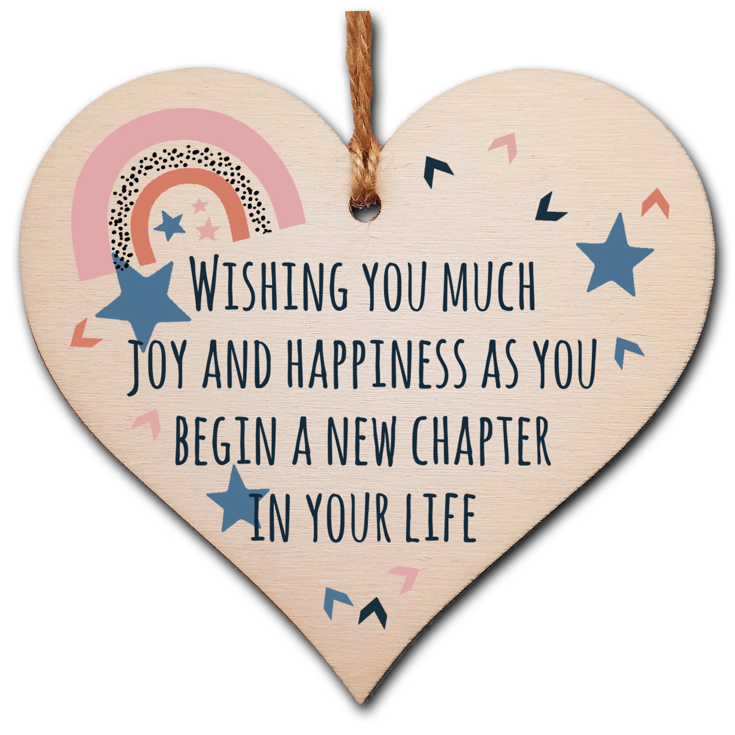 Handmade Wooden Hanging Heart Plaque Gift Joy and Happiness New Chapter Leaving Retirement Present Colleague Friend Card Alternative