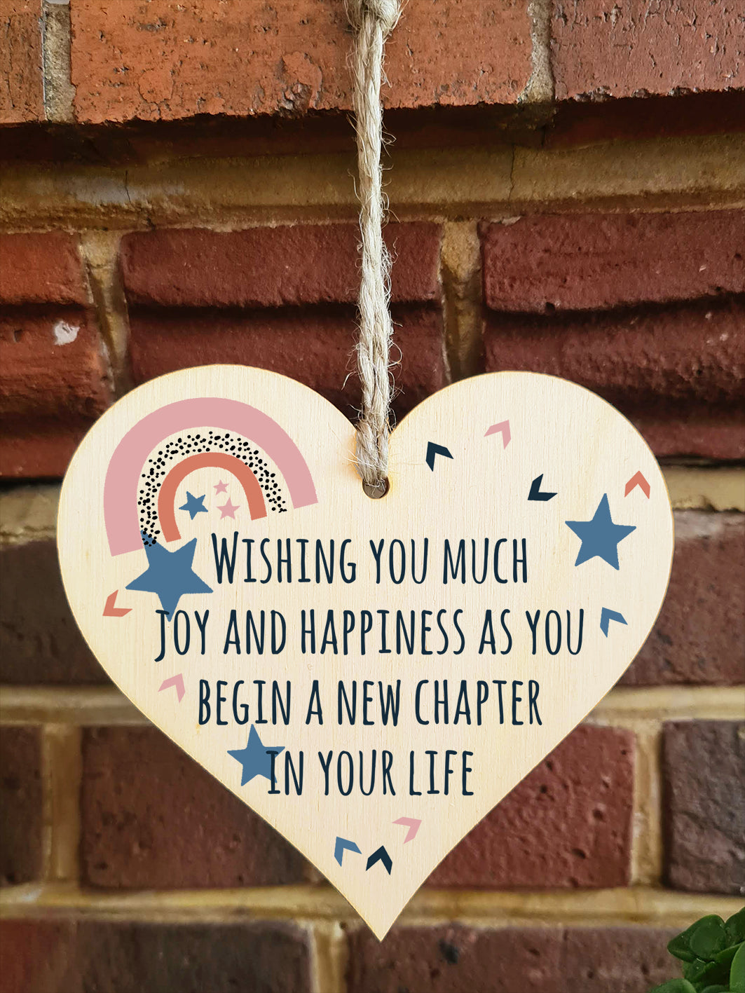 Handmade Wooden Hanging Heart Plaque Gift Joy and Happiness New Chapter Leaving Retirement Present Colleague Friend Card Alternative