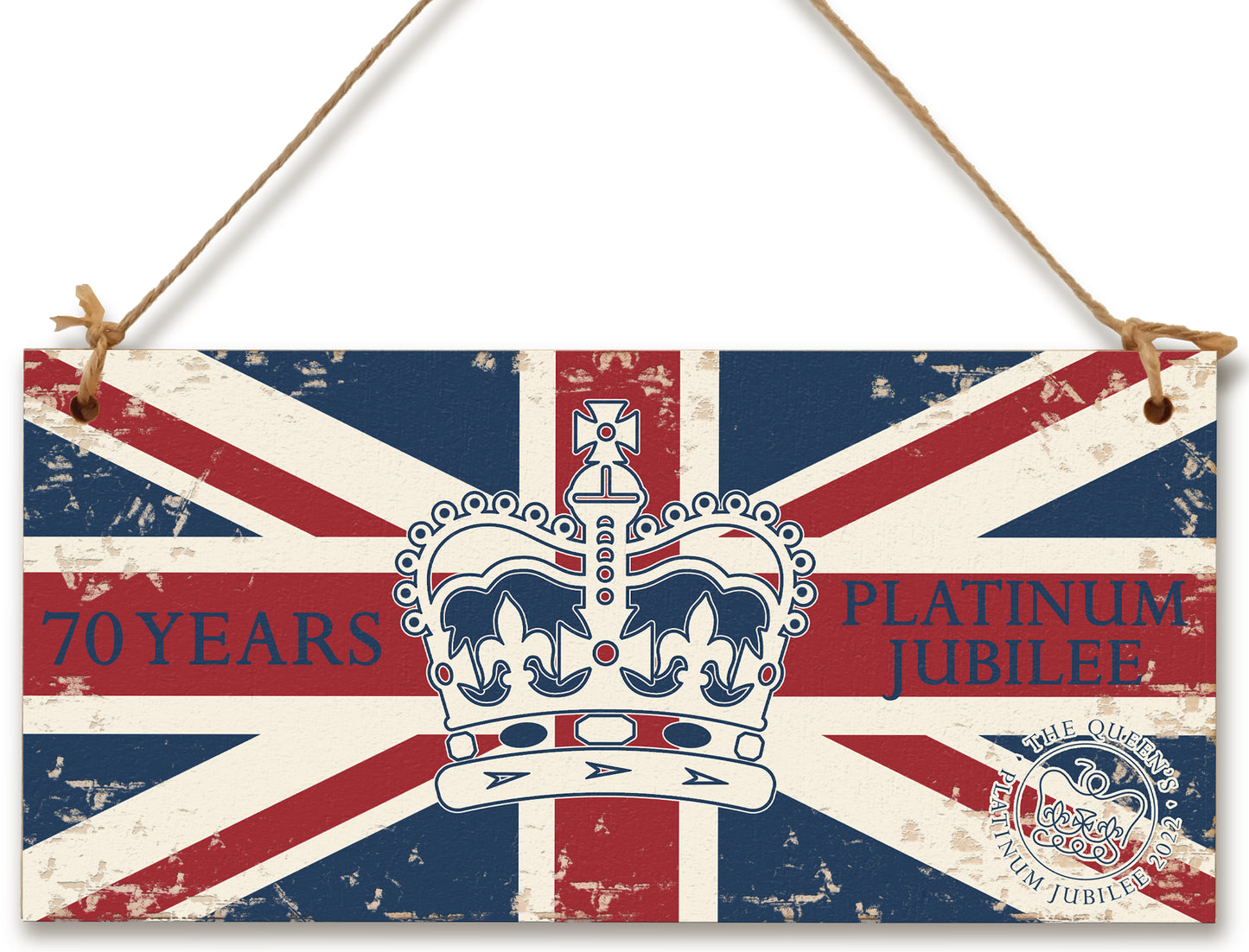 Handmade Wooden Hanging Wall Plaque Celebrate 70 Years Queen's Platinum Jubilee 2022 Crown Decorative Memorabilia Street Party