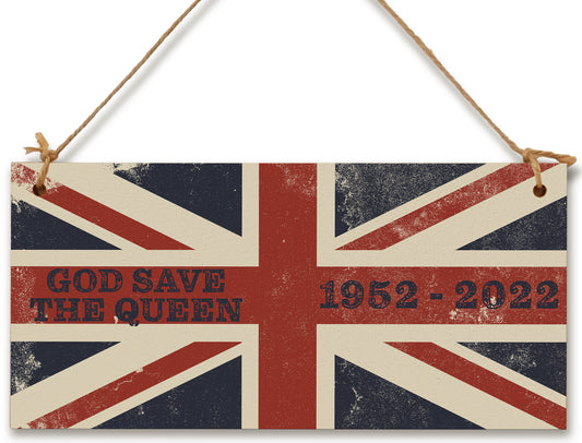 Handmade Wooden Hanging Wall Plaque Celebrate 70 Years Queen's Platinum Jubilee 2022 God Save The Queen Decorative Memorabilia Street Party