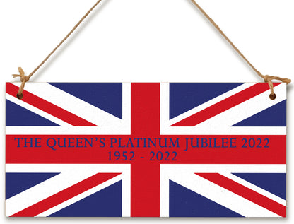 Handmade Wooden Hanging Wall Plaque Celebrate 70 Years Queen's Platinum Jubilee 2022 Union Jack Decorative Memorabilia Street Party